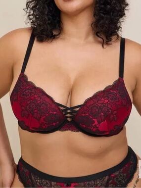 torrid Burgundy and Black Lace Plunge Bra
